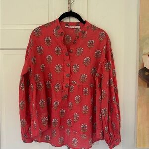 Ro's Garden Daphne Floral Indira Coral Cotton Blouse XS EUC